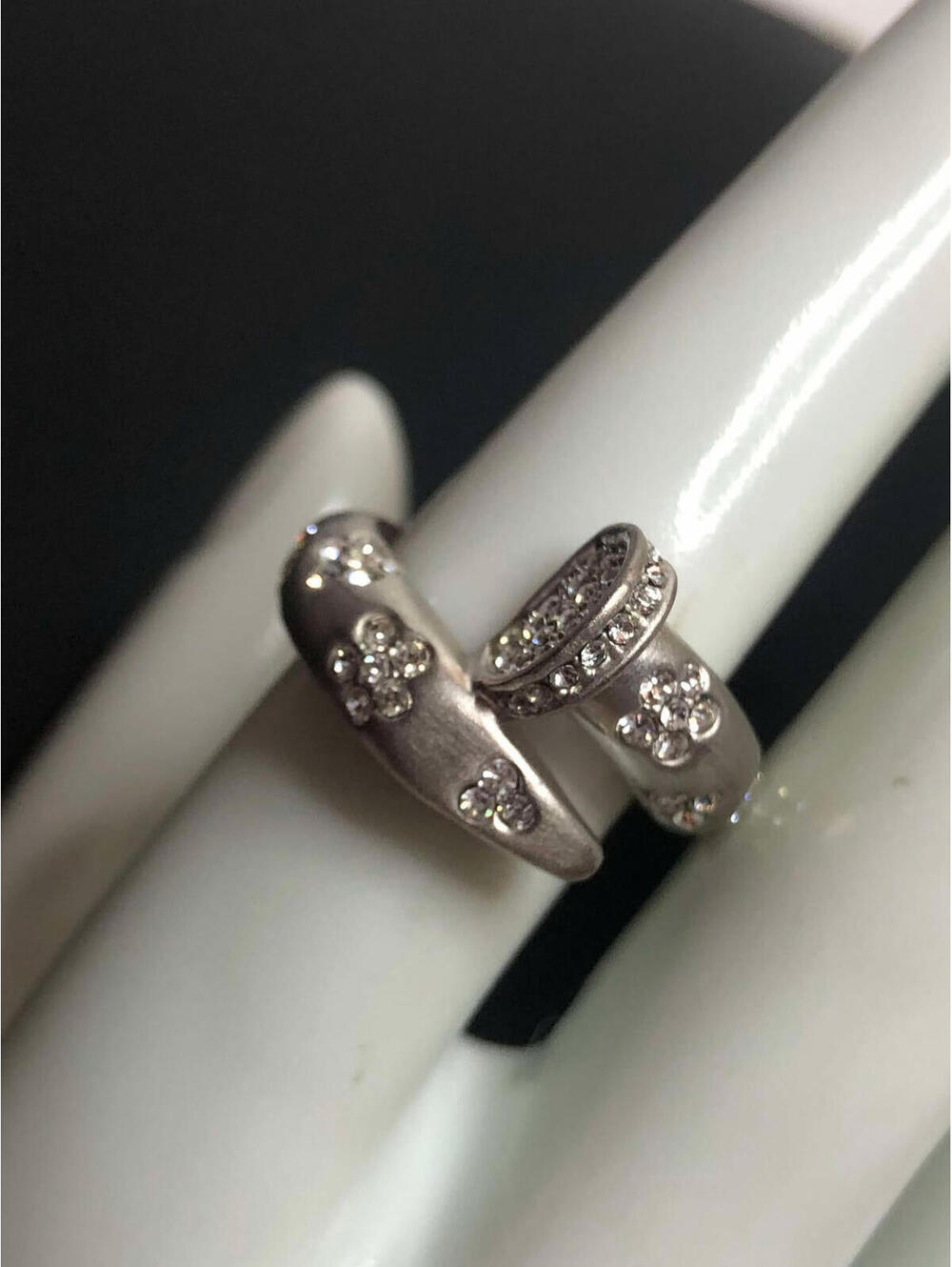 4201 Silvertone signed PJM wrap around CZ Nail ring 7